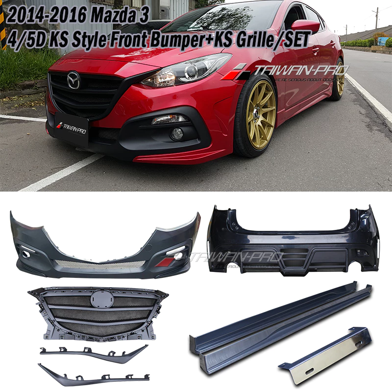 2015-2016 Mazda 3 馬自達 3 5/4D KS 前保桿+水箱罩+後保桿+側裙 2015-2016 Mazda 3 馬自達 3 5/4D KS 前保桿+水箱罩+後保桿+側裙